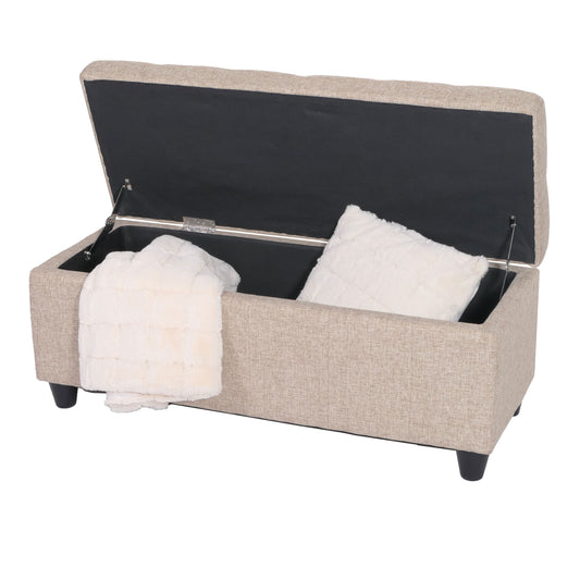 Opbergkist Kriens, zitbank, stof/textiel, 45x114x45cm MVG-gecertificeerd ~ beige