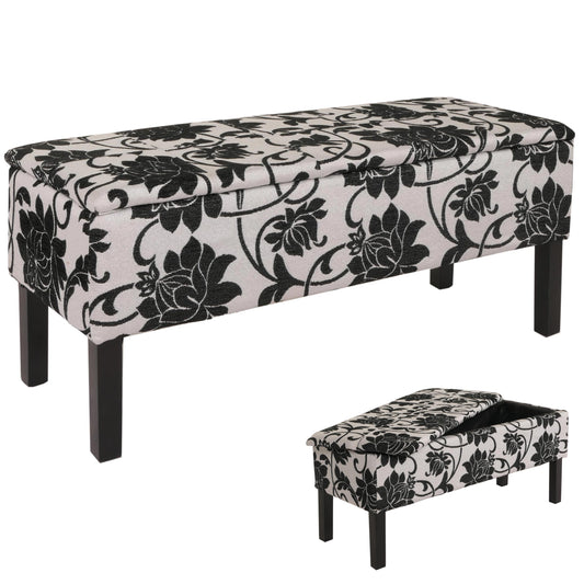 Bank Renens opbergkist stof/textiel 95x36x44 cm MVG-gecertificeerd ~ jacquard zwart