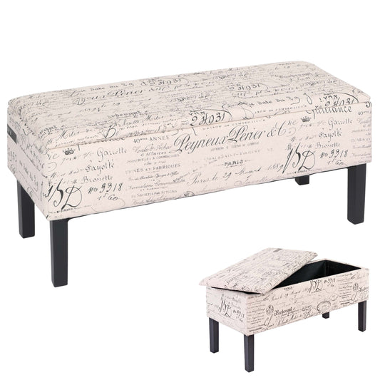Bank opbergkist Renens stof/textiel 95x36x44 cm MVG-gecertificeerd ~ belettering crème