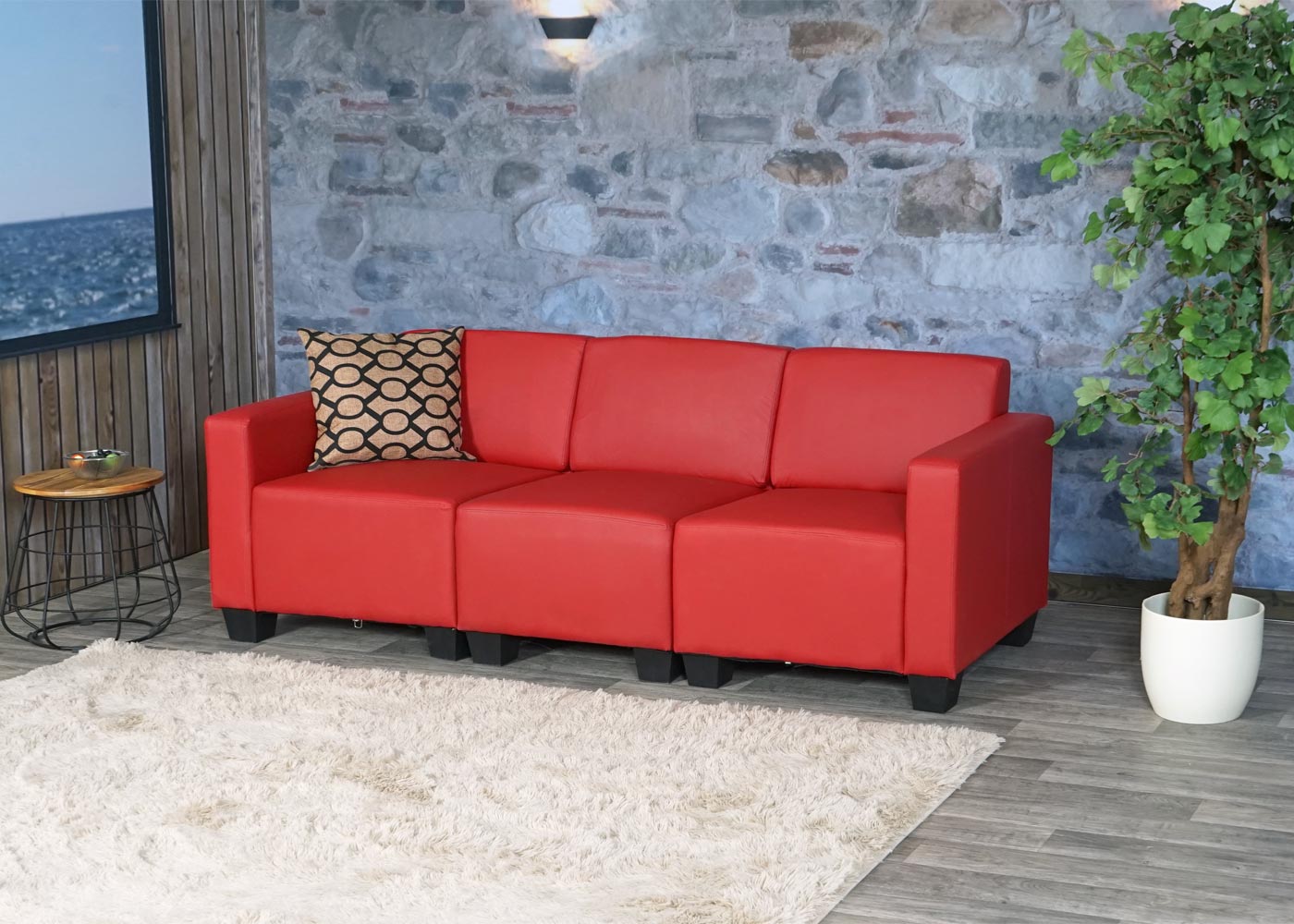 Modulaire 3-zits bank Lyon, kunstleer ~ rood