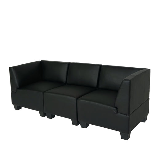 Modulaire 3-zitsbank Lyon, kunstleer ~ zwart, hoge armleuningen