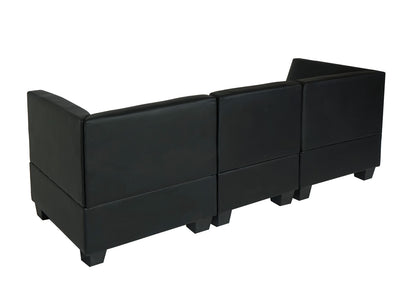 Modulaire 3-zitsbank Lyon, kunstleer ~ zwart, hoge armleuningen
