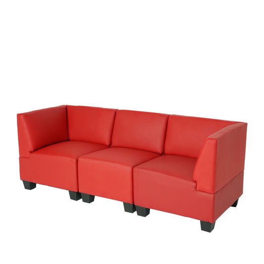 Modulaire 3-zitsbank Lyon, kunstleer ~ rood, hoge armleuningen