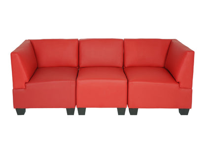 Modulaire 3-zitsbank Lyon, kunstleer ~ rood, hoge armleuningen