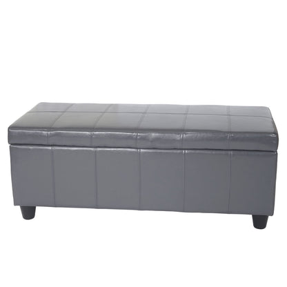 Opbergkist bank Kriens, leer + kunstleer, 112x45x45cm MVG-gecertificeerd ~ grijs