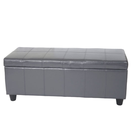 Opbergkist bank Kriens, leer + kunstleer, 112x45x45cm MVG-gecertificeerd ~ grijs