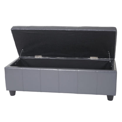 Opbergkist bank Kriens, leer + kunstleer, 112x45x45cm MVG-gecertificeerd ~ grijs