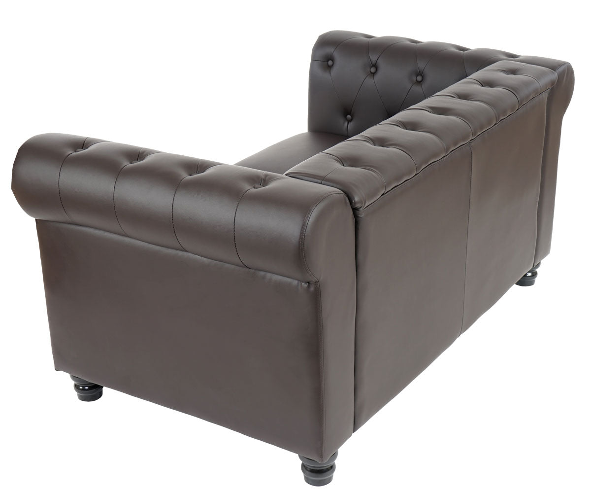Luxe 2-zits bank loungebank Chesterfield kunstleer 160cm ~ ronde poten, bruin