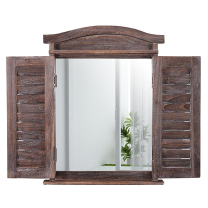 Wandspiegel raam met luiken 53x42x5cm ~ bruin shabby