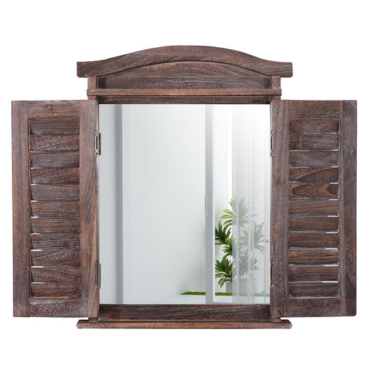 Wandspiegel raam met luiken 53x42x5cm ~ bruin shabby
