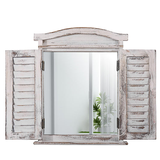 Wandspiegel raam met luiken 53x42x5cm ~ wit shabby