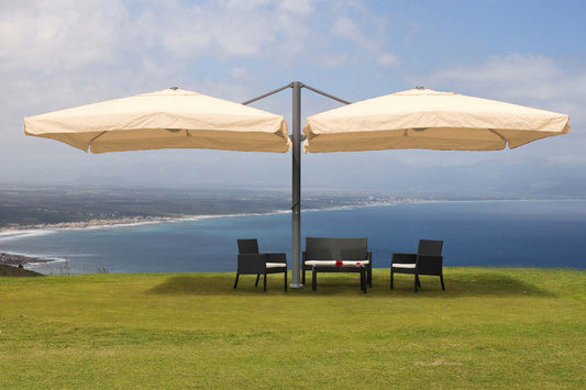 Zweefparasol T44, pergola luifel effect, 6,2x3m polyester 50kg ~ crème-beige