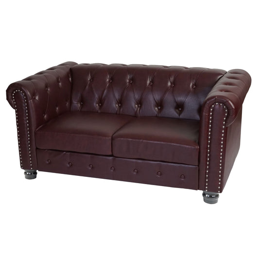 Luxe 2-zits bank loungebank Chesterfield kunstleer 160cm ~ ronde poten, roodbruin