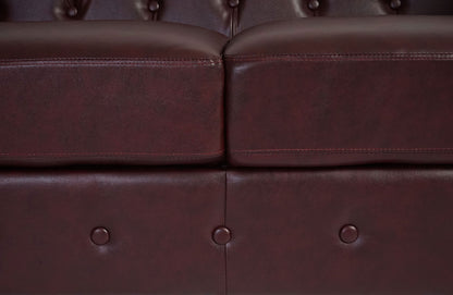 Luxe 2-zits bank loungebank Chesterfield kunstleer 160cm ~ ronde poten, roodbruin
