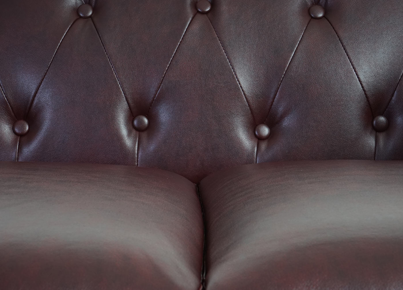 Luxe 3-zits bank loungebank Chesterfield kunstleer ~ hoekige poten, roodbruin
