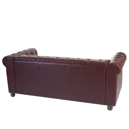 Luxe 3-zits bank loungebank Chesterfield kunstleer ~ hoekige poten, roodbruin