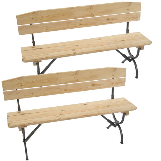 Set van 2 banken met rugleuning voor biertafelset Linz feesttent, naturel ~ 150 cm