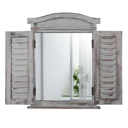 Wandspiegel raam met luiken 53x42x5cm ~ grijs shabby