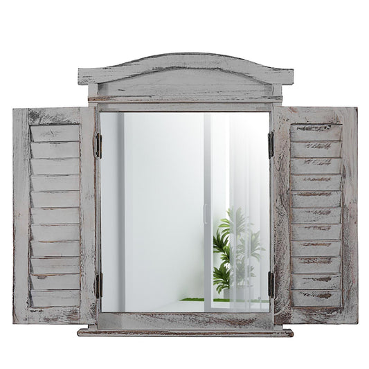 Wandspiegel raam met luiken 53x42x5cm ~ grijs shabby