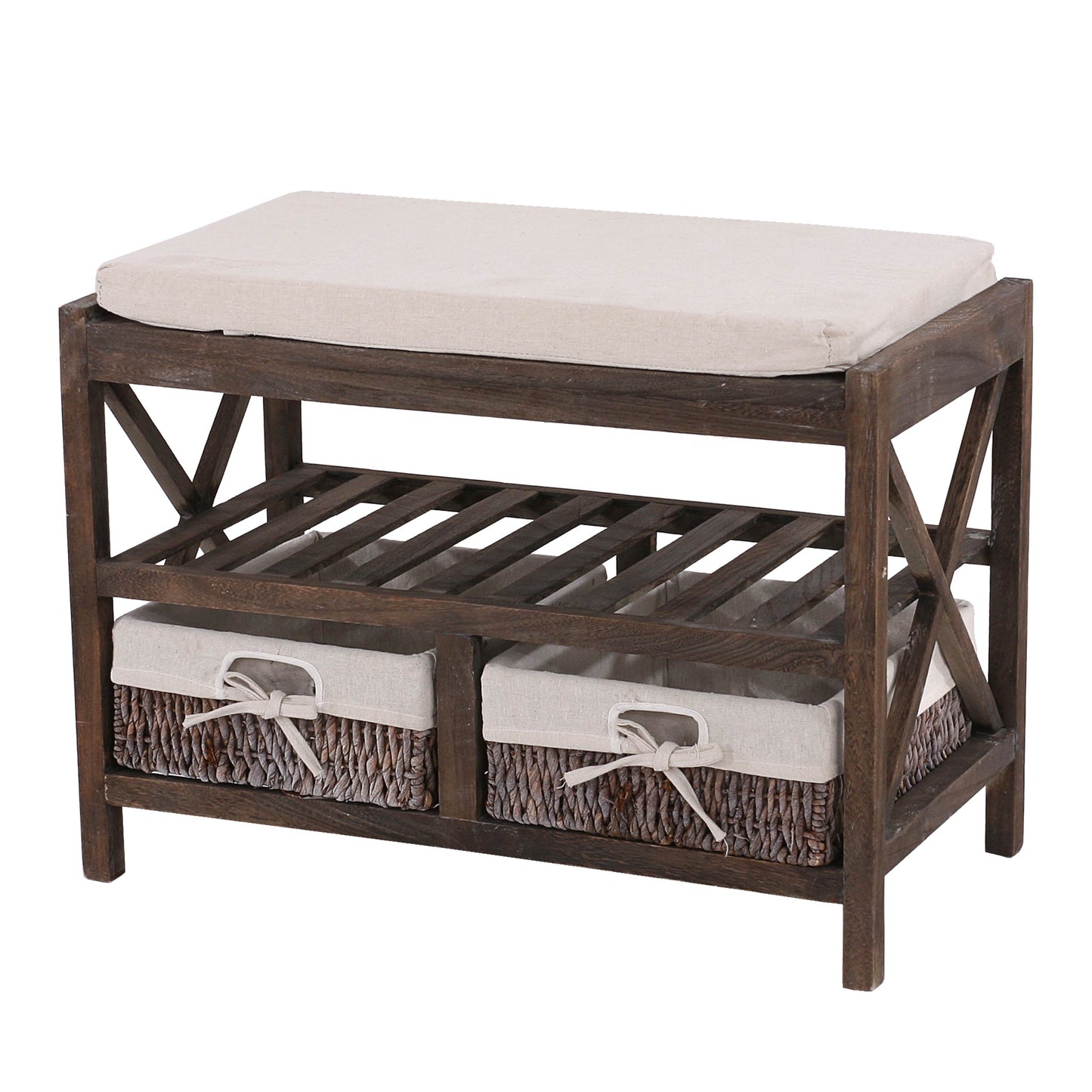 Schoenenrek MCW-C48, bank schoenenrek, shabby-look vintage 45x65x34cm ~ bruin