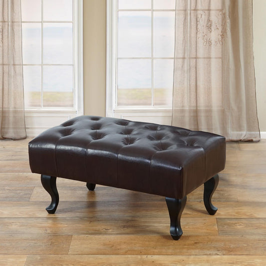 Poef Chesterfield, voetenbank voetensteun kruk, kunstleer 39x77x47cm ~ antiek-bruin
