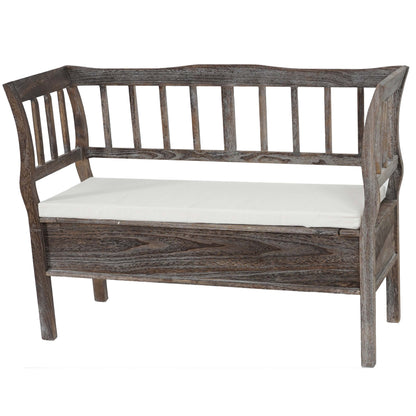 Bank T207, bankkist houten bank opbergkist, opbergvak kussen hout 119cm ~ bruin, shabby