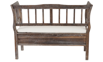 Bank T207, bankkist houten bank opbergkist, opbergvak kussen hout 119cm ~ bruin, shabby