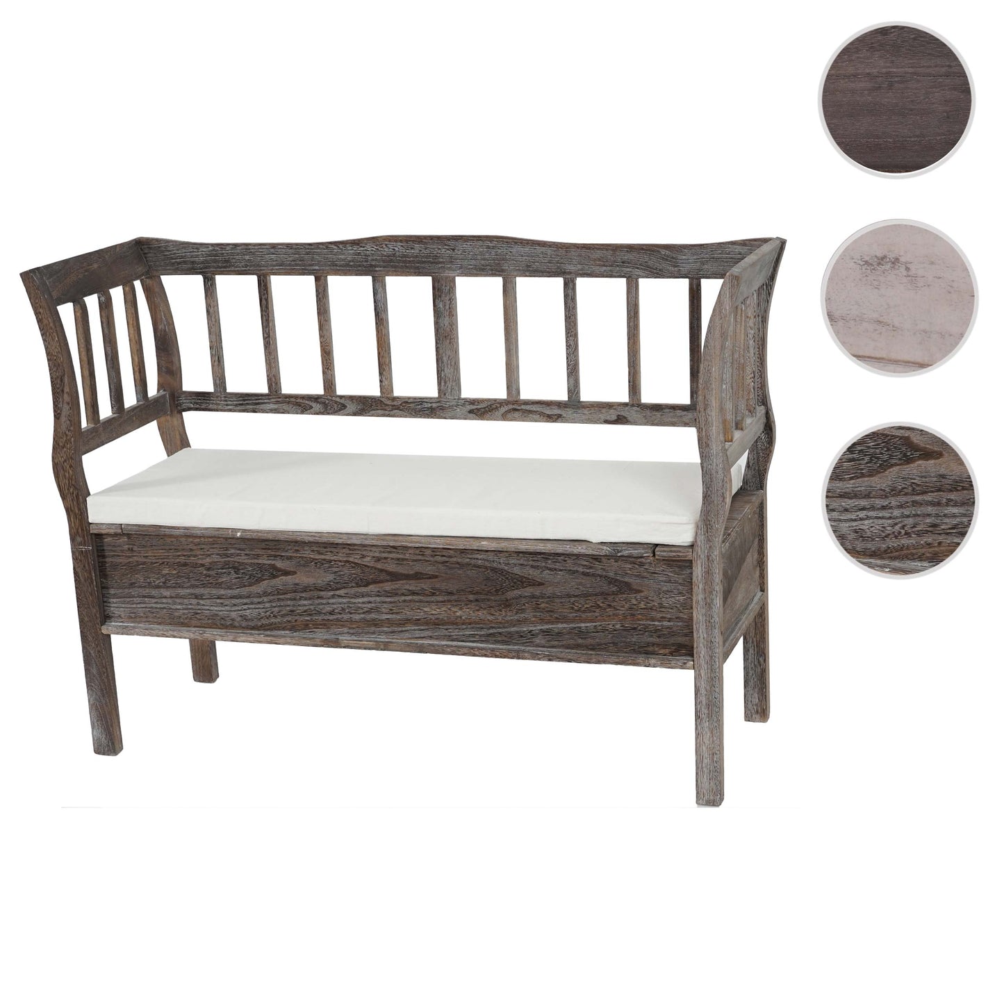 Bank T207, bankkist houten bank opbergkist, opbergvak kussen hout 119cm ~ bruin, shabby