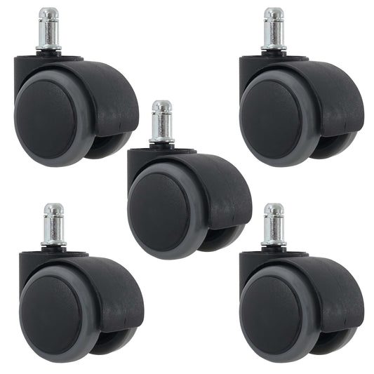 Set van 5 harde vloeren wielen MCW-H86, bureaustoel wielen, 150kg draagvermogen Ø 11mm ~ grijs