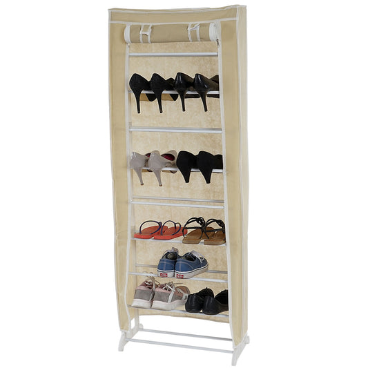 Schoenenkast Campingkast Vouwkast stof 140x52x18cm crème