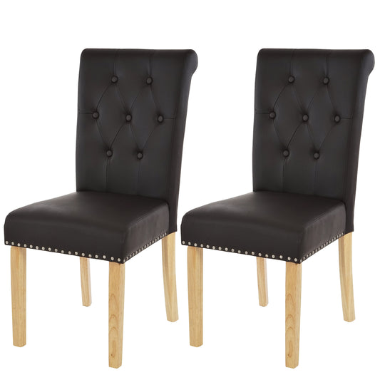 Set van 2 eetkamerstoelen Chesterfield II, keukenstoel, klinknagels ~ kunstleer, koffie, lichtgekleurde poten