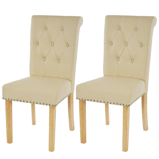 Set van 2 eetkamerstoelen Chesterfield II, keukenstoel, klinknagels ~ kunstleer, crème, lichtgekleurde poten