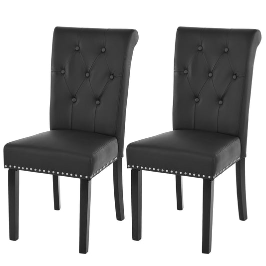 Set van 2 eetkamerstoelen Chesterfield II, keukenstoel, klinknagels ~ kunstleer, zwart, donkere poten