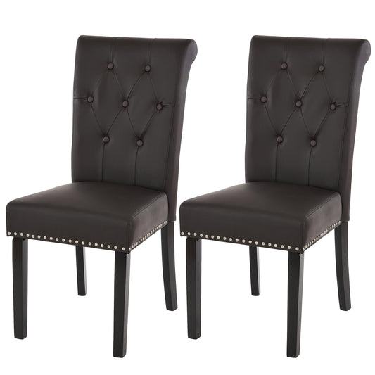 Set van 2 eetkamerstoelen Chesterfield II, keukenstoel, klinknagels ~ kunstleer, koffie, donkere poten