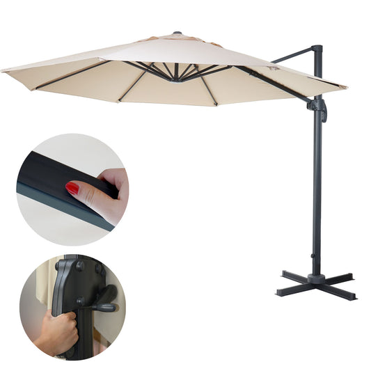 Zweefparasol MCW-A96, parasol, rond Ø 4m polyester/aluminium 27kg ~ crème zonder voet
