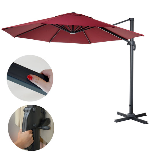 Zweefparasol MCW-A96, parasol, rond Ø 4m polyester aluminium/staal 27kg ~ bordeaux zonder voet, draaibaar
