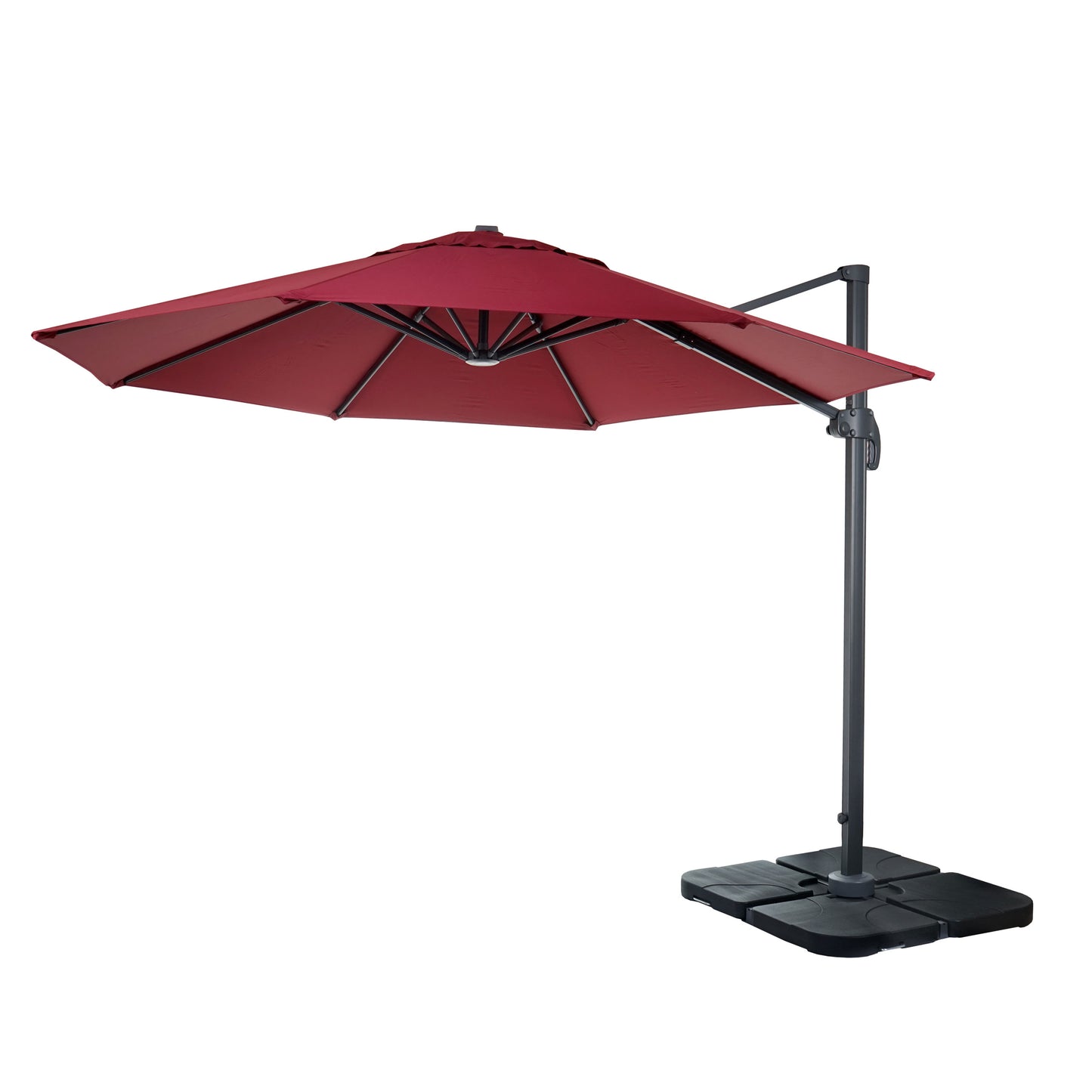 Zweefparasol MCW-A96, parasol, rond Ø 3m polyester aluminium/staal 23kg ~ bordeaux met voet, draaibaar