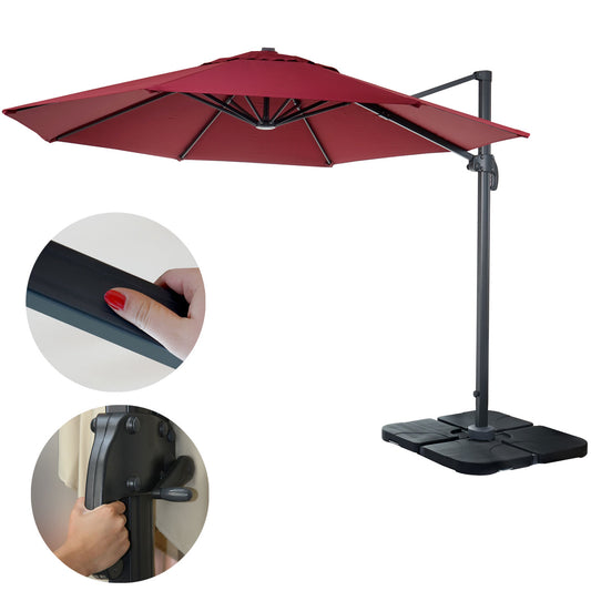 Zweefparasol MCW-A96, parasol, rond Ø 3m polyester aluminium/staal 23kg ~ bordeaux met voet, draaibaar