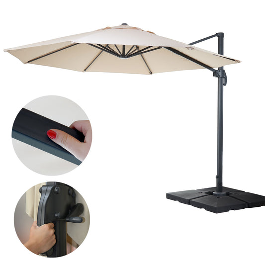 Zweefparasol MCW-A96, parasol, rond Ø 4m polyester aluminium/staal 27kg ~ crème met voet