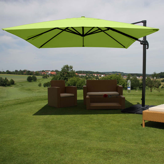 Zweefparasol MCW-A96, parasol, 3x3m (Ø4,24m) polyester/aluminium 23kg ~ groen met standaard, draaibaar