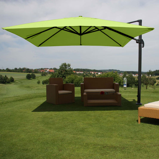 Zweefparasol MCW-A96, parasol, 3x3m (Ø4.24m) polyester/aluminium 23kg ~ groen zonder voet, draaibaar