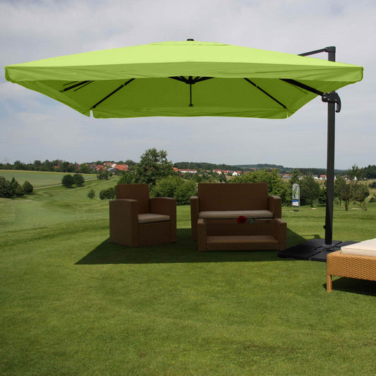 Zweefparasol MCW-A96, parasol, 3x3m (Ø4,24m) polyester/aluminium 23kg ~ Flap, groen met standaard, draaibaar