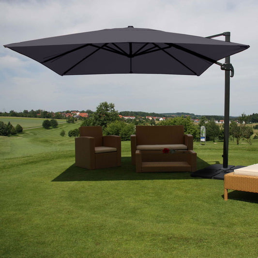 Zweefparasol MCW-A96, parasol, 3x4m (Ø5m) polyester/aluminium 26kg ~ antraciet met standaard, draaibaar