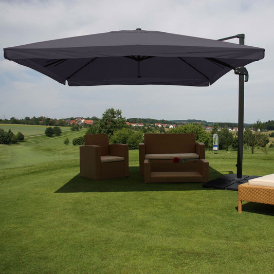Zweefparasol MCW-A96, parasol, 3x4m (Ø5m) polyester/aluminium 26kg ~ Flap, antraciet met voet