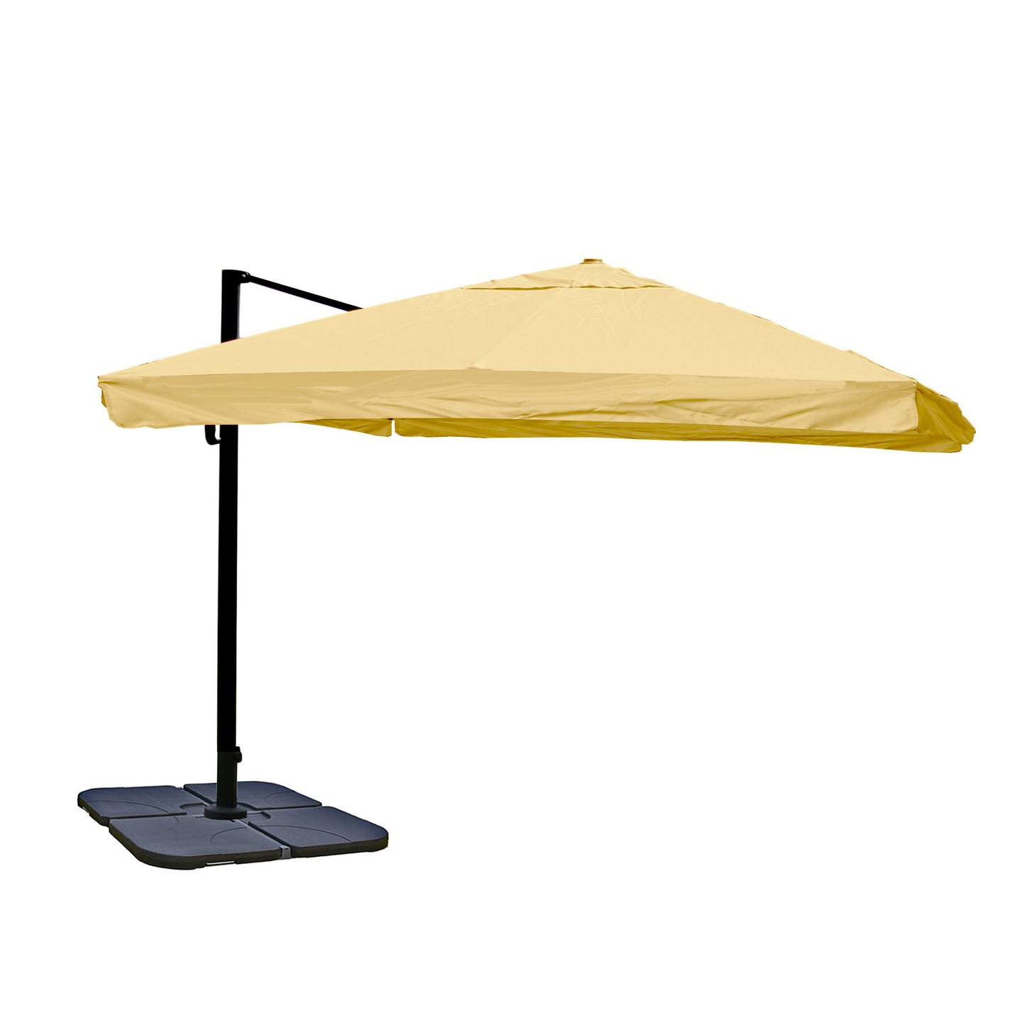 Zweefparasol MCW-A96, horeca, 3x3m (Ø4,24m) polyester aluminium/staal 23kg ~ Flap, crème met voet, draaibaar