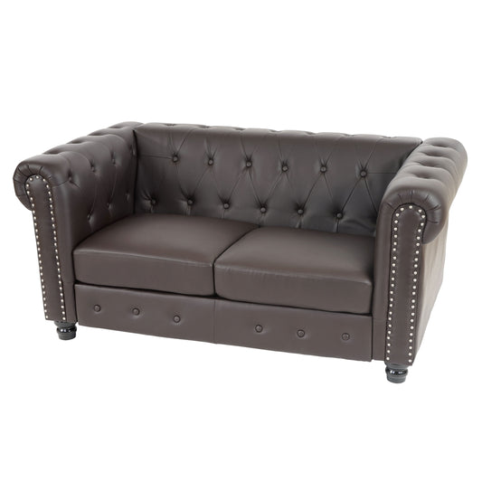 Luxe 2-zits bank loungebank Chesterfield kunstleer 160cm ~ ronde poten, bruin