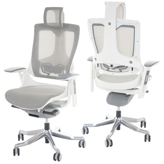 Bureaustoel MERRYFAIR Wau 2, bureaustoel draaistoel, bekleed/mesh, ergonomisch ~ wit-grijs