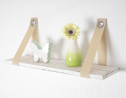Wandplank Var, hangplank Plank, shabby look, vintage 21x50cm ~ wit