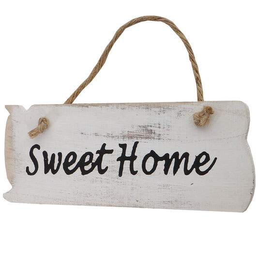 Wandbord Sweet Home, decoratief houten bord, shabby look 10x25x1cm ~ wit