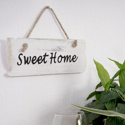 Wandbord Sweet Home, decoratief houten bord, shabby look 10x25x1cm ~ wit